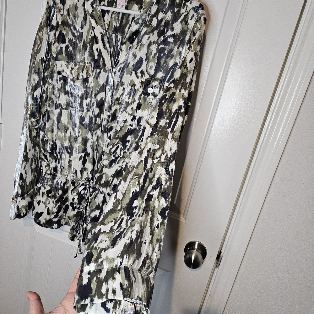 Ruby Rd Camo Metallic Button Front Utility Tunic … - image 6
